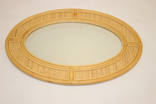 Large Oval Bamboo Wall Mirror Height 90 Cm