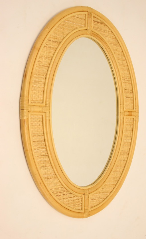 Large Oval Bamboo Wall Mirror Height 90 Cm