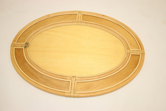 Image 1 of Large Oval Bamboo Wall Mirror Height 90 Cm