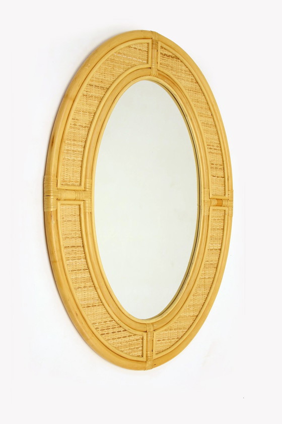 Image 1 of Large Oval Bamboo Wall Mirror Height 90 Cm