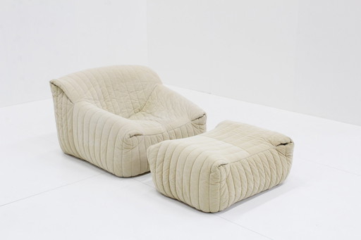 Beige Cinna Sandra Armchair And Footstool Ligne Roset