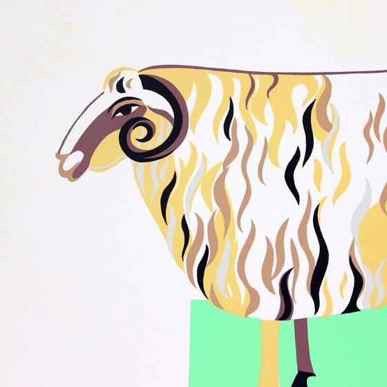 Image 1 of Illustrazione di un ariete su una parete in plastica colorata d'epoca, Cecoslovacchia, 1960