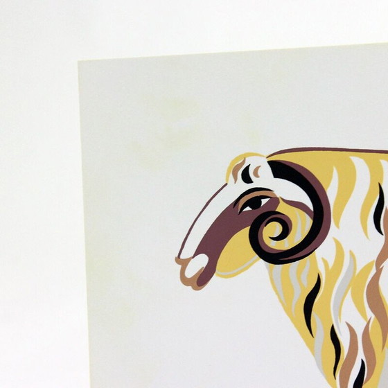 Image 1 of Illustrazione di un ariete su una parete in plastica colorata d'epoca, Cecoslovacchia, 1960