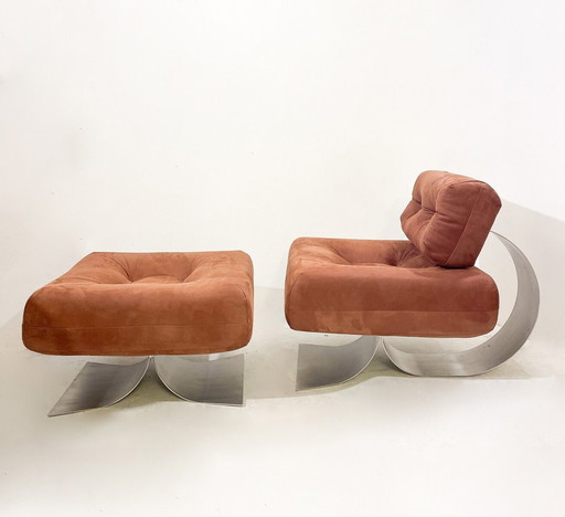 Mid-Century Lounge Chair And Ottoman Model 'Alta' By Oscar Niemeyer For Mobilier International, 1970S