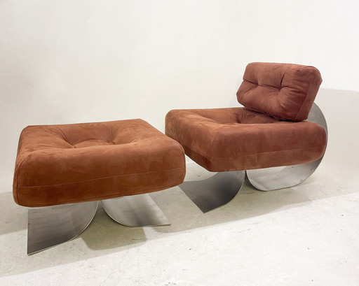 Mid-Century Lounge Chair And Ottoman Model 'Alta' By Oscar Niemeyer For Mobilier International, 1970S