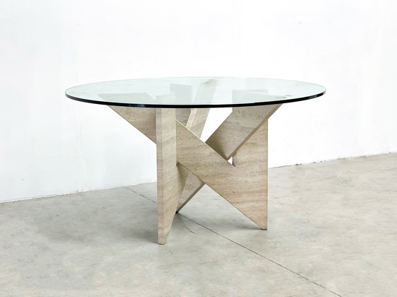 Image 1 of Table de salle à manger architecturale en travertin, 1970