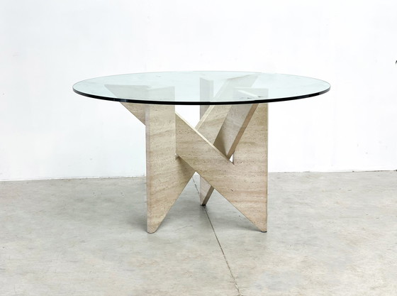 Image 1 of Table de salle à manger architecturale en travertin, 1970