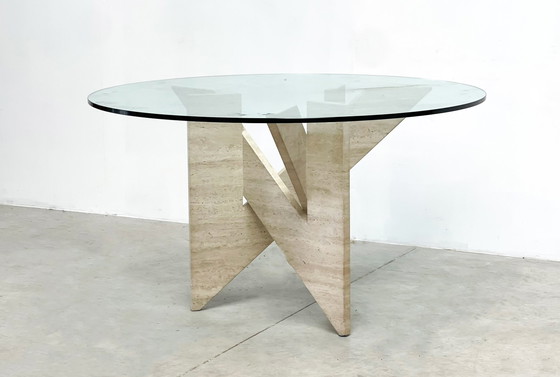 Image 1 of Table de salle à manger architecturale en travertin, 1970