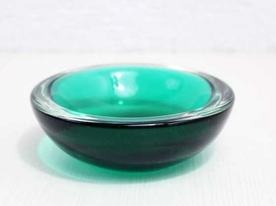 Image 1 of Green glass ashtray 1960