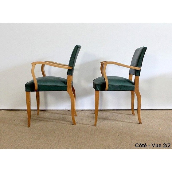 Image 1 of Pair of vintage Bridge armchairs in beechwood and skai, 1950s