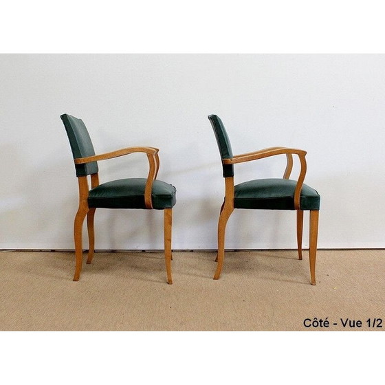 Image 1 of Pair of vintage Bridge armchairs in beechwood and skai, 1950s