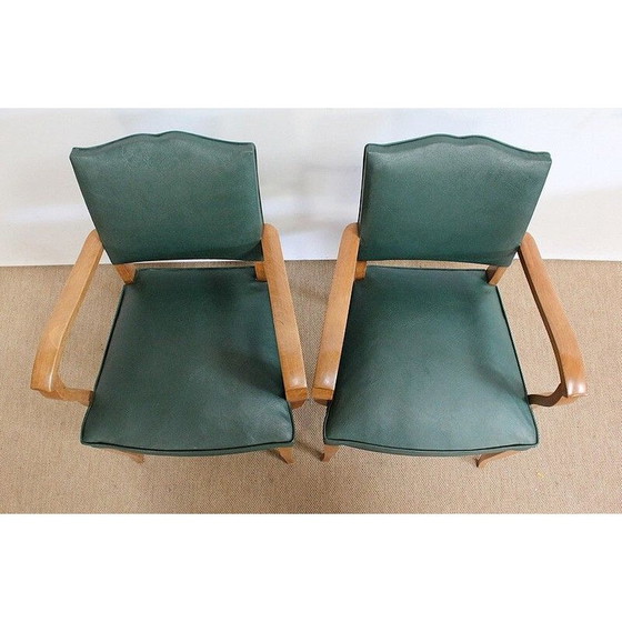 Image 1 of Pair of vintage Bridge armchairs in beechwood and skai, 1950s