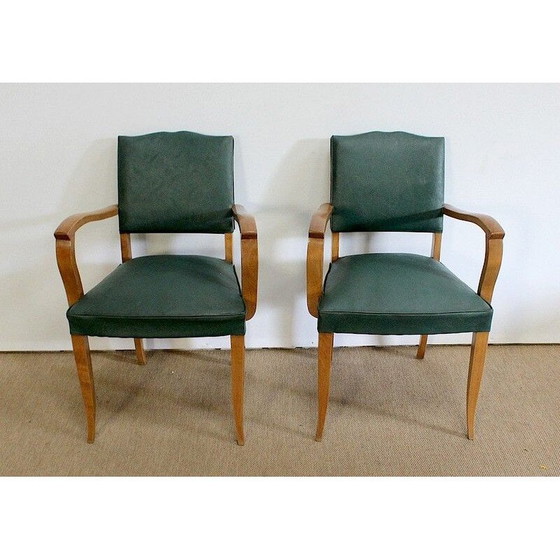 Image 1 of Pair of vintage Bridge armchairs in beechwood and skai, 1950s