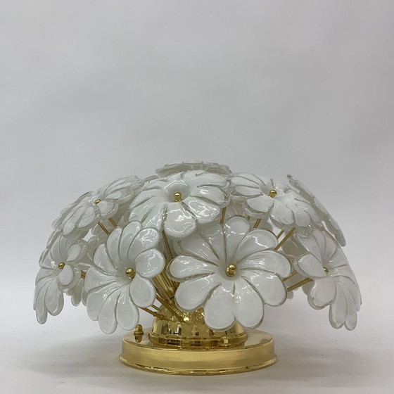 Image 1 of Vintage ceiling lamp with flowers in opaline glass and gold, 1970s
