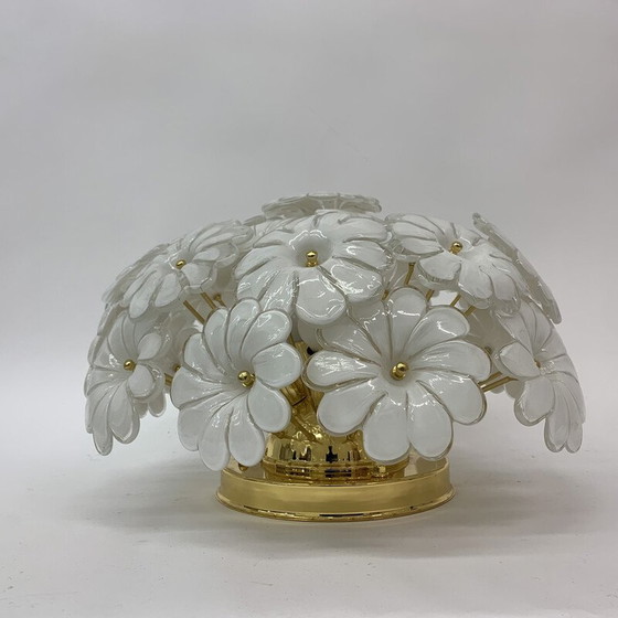 Image 1 of Vintage ceiling lamp with flowers in opaline glass and gold, 1970s