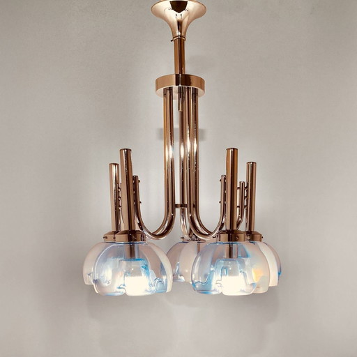 Vintage chrome and Murano glass chandelier by Mazzega, Italy 1960