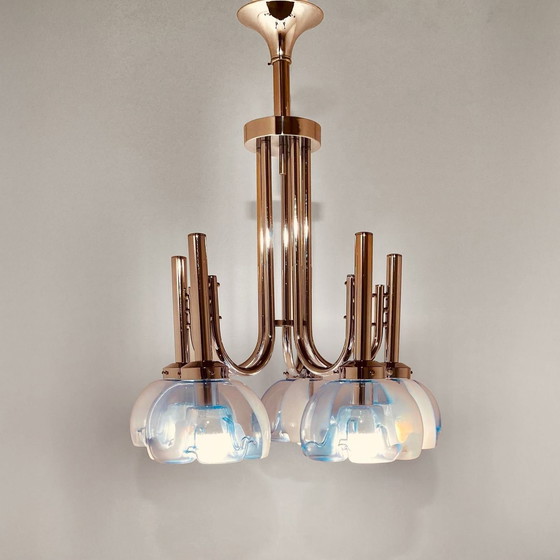 Image 1 of Lampadario vintage in cromo e vetro di Murano di Mazzega, Italia 1960