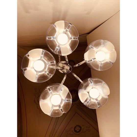 Image 1 of Lampadario vintage in cromo e vetro di Murano di Mazzega, Italia 1960