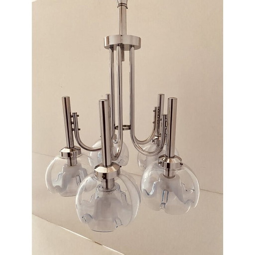 Vintage chrome and Murano glass chandelier by Mazzega, Italy 1960