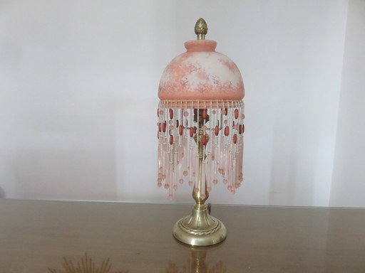 Victorian Bronze And Marmorite Glass Lamp