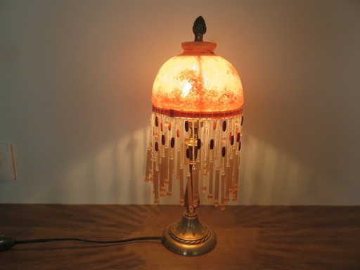 Victorian Bronze And Marmorite Glass Lamp