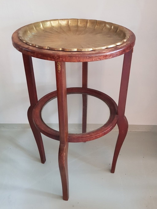 Antique Art Nouveau Side Table With Removable Brass Tray