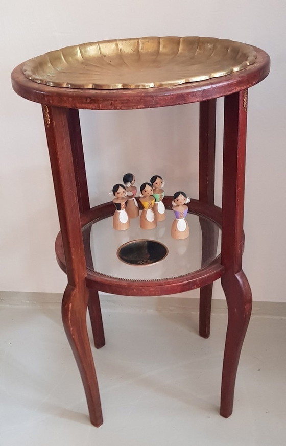 Image 1 of Antique Art Nouveau Side Table With Removable Brass Tray