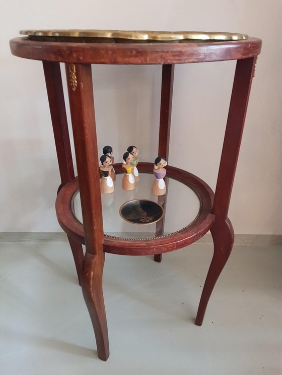 Image 1 of Antique Art Nouveau Side Table With Removable Brass Tray