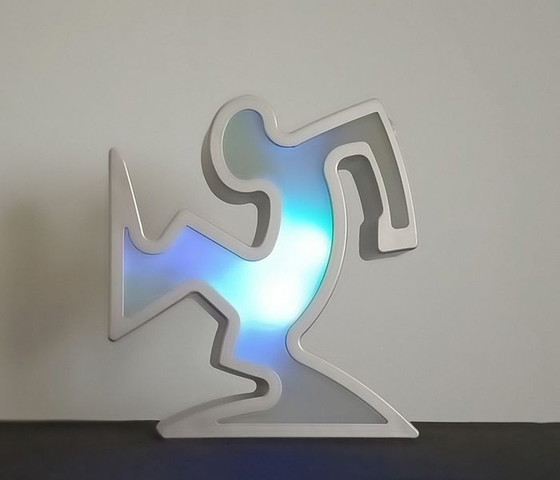 Image 1 of Keith Haring La Linea Lamp Osvaldo Cavandoli argenté dans son emballage d'origine