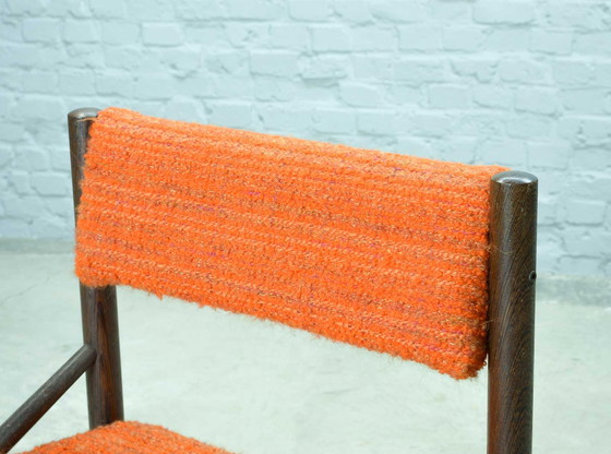 Image 1 of Set of 4 Wengé Wooden Dining Chairs with Orange Bouclé Fabric Upholstery. The Netherlands, 1960s. Ref.: CH221