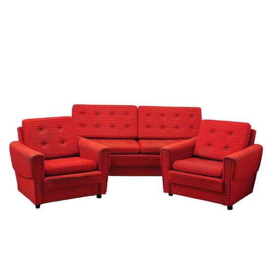 Image 1 of Vintage living room set in red fabric, Czechoslovakia 1970