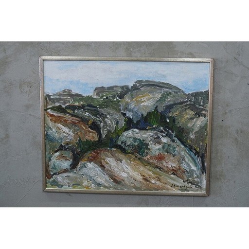 Pintura al óleo vintage sobre lienzo expresionista de Sture Lorentzon, Suecia 1970