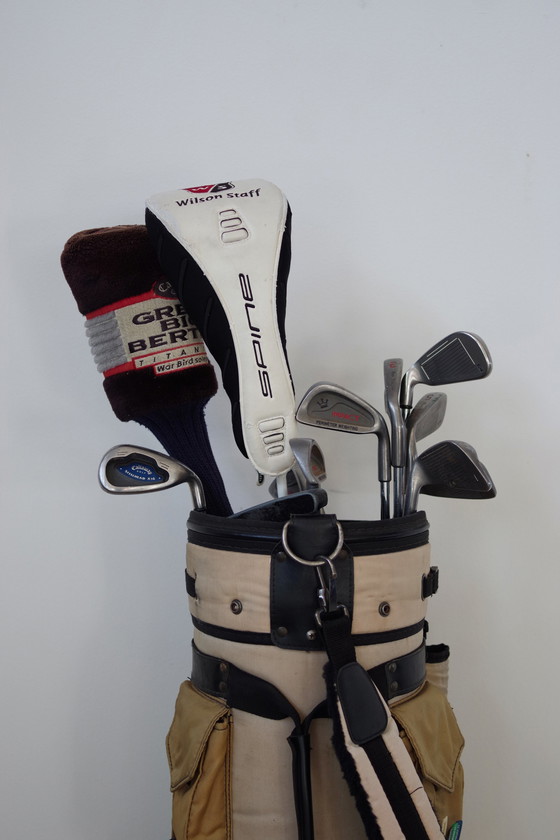 Image 1 of Borsa da golf Cobra anni '80 con 12 mazze di marche diverse – Set da golf vintage per collezionisti e appassionati