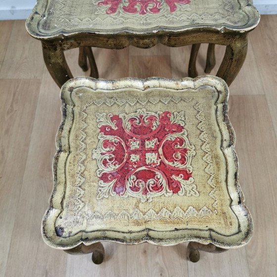 Image 1 of Vintage Florentine Wooden Nesting Tables Side Table Italian