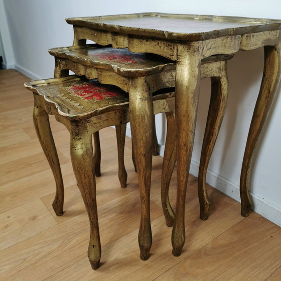 Image 1 of Vintage Florentine Wooden Nesting Tables Side Table Italian