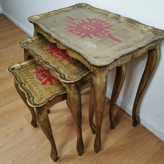 Image 1 of Vintage Florentine Wooden Nesting Tables Side Table Italian