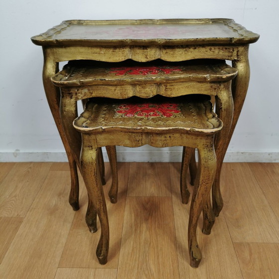 Image 1 of Vintage Florentine Wooden Nesting Tables Side Table Italian
