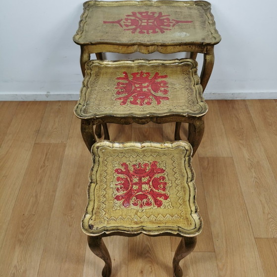 Image 1 of Vintage Florentine Wooden Nesting Tables Side Table Italian
