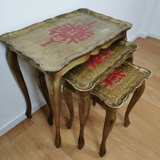 Image 1 of Vintage Florentine Wooden Nesting Tables Side Table Italian