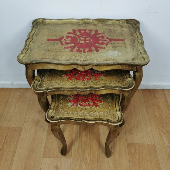 Image 1 of Vintage Florentine Wooden Nesting Tables Side Table Italian