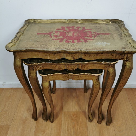 Image 1 of Vintage Florentine Wooden Nesting Tables Side Table Italian