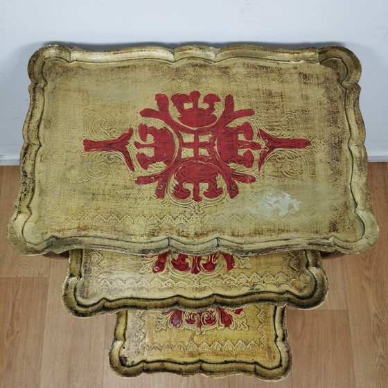 Image 1 of Vintage Florentine Wooden Nesting Tables Side Table Italian