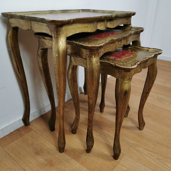 Image 1 of Vintage Florentine Wooden Nesting Tables Side Table Italian