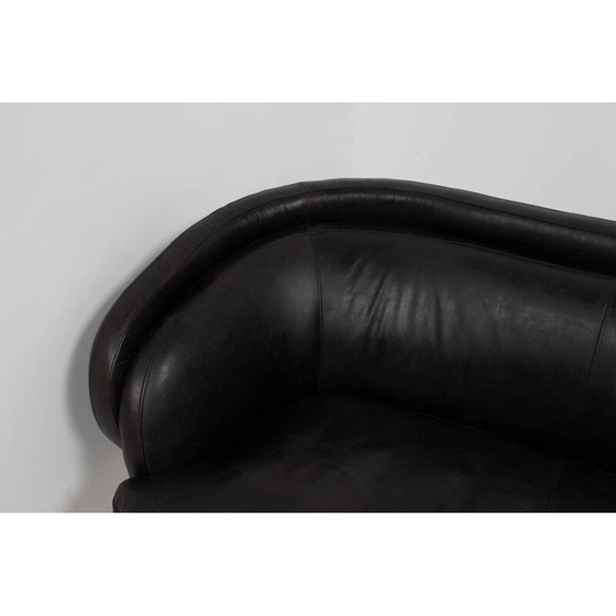 Image 1 of Vintage black leather sofa Italy 1960s