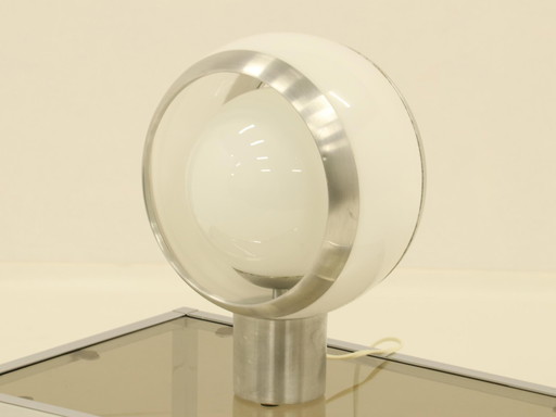 Round Encapsulated Table Lamp on Inox Foot, 1970s