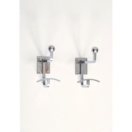 Vintage chrome steel coat hooks by Jean Royère, France 1950