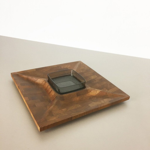 Cestino tascabile vintage in teak massello prodotto da Digsmed, Danimarca 1960