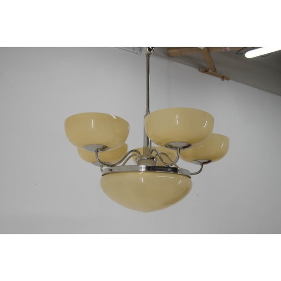 Image 1 of Lampadario Art Déco vintage a 6 fiamme nichelato, 1930