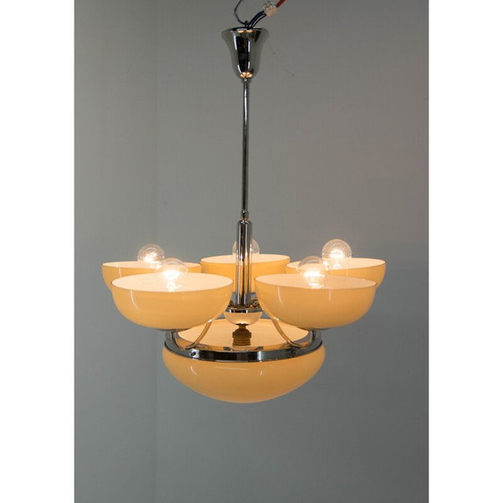 Image 1 of Lampadario Art Déco vintage a 6 fiamme nichelato, 1930