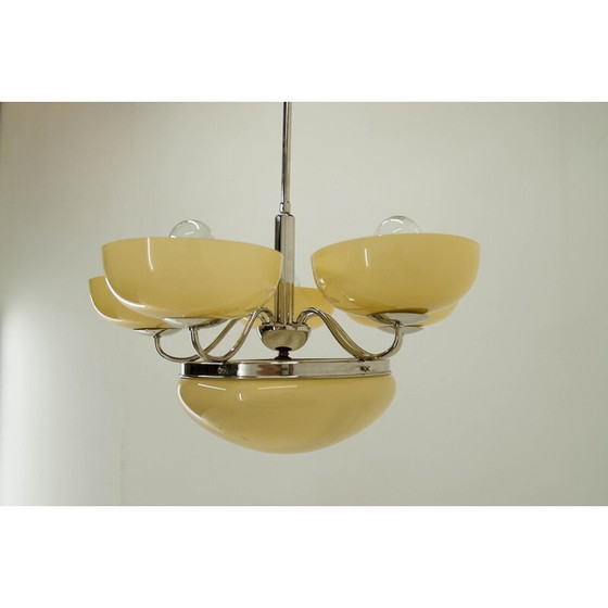 Image 1 of Lampadario Art Déco vintage a 6 fiamme nichelato, 1930
